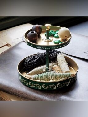 Ikea Holiday Edition. Two-Tier Green and Gold Decorative Tray